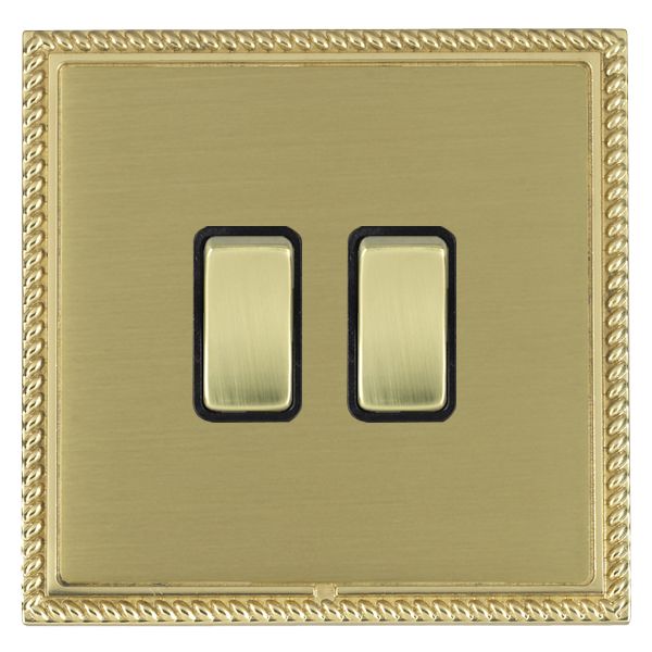 Linea-Georgian CFX Polished Brass Frame/Satin Brass Front 2 gang 10AX Intermediate Rocker Polished Brass/Black