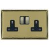 Linea-Georgian CFX Antique Brass Frame/Satin Brass Front 2 gang 13A Double Pole Switched Socket Antique Brass/Black