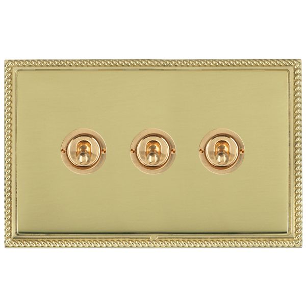 Linea-Georgian CFX Polished Brass Frame/Polished Brass Front 3 gang 20AX 2 Way Toggle Polished Brass