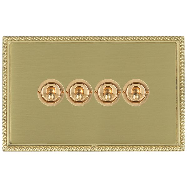 Linea-Georgian CFX Polished Brass Frame/Satin Brass Front 4 gang 20AX 2 Way Toggle Polished Brass