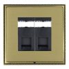 Linea-Perlina CFX Antique Brass Frame/Satin Brass Front 2 gang RJ45 CAT 5E Outlet - Unshielded Black