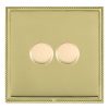 Linea-Perlina CFX Polished Brass Frame/Polished Brass Front 2 gang 100W LED 2 Way Push On/Off Rotary Dimmer Polished Brass