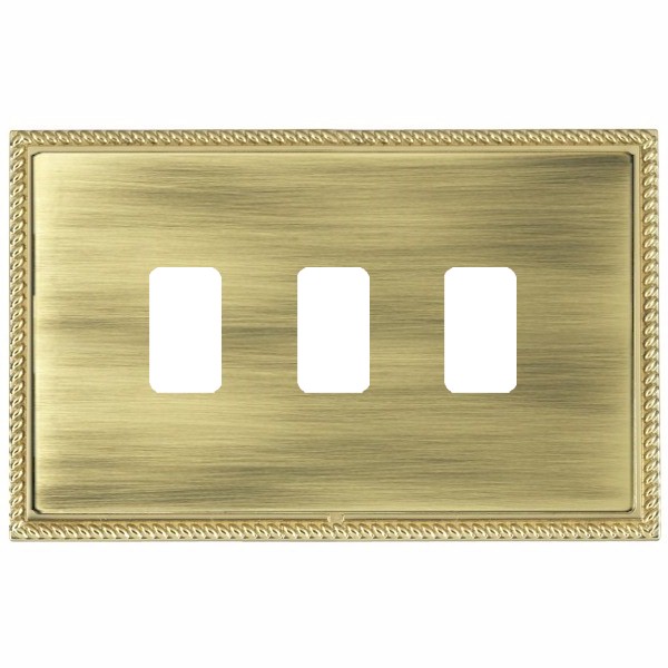 Linea-Perlina CFX Grid-IT Polished Brass Frame/Antique Brass Front 3 Gang Grid Fix Aperture Plate with Grid