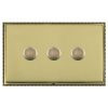 Linea-Perlina CFX Antique Brass Frame/Polished Brass Front 3 gang 100W LED 2 Way Push On/Off Rotary Dimmer Antique Brass