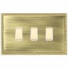 Linea-Perlina CFX Polished Brass Frame/Antique Brass Front 3x250W/210VA Resistive/Inductive Trailing Edge Touch Master Multi-Way Dimmers Polished Brass/White