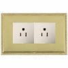 Linea-Perlina CFX Polished Brass Frame/Polished Brass Front 2 gang 15A 110V AC American Unswitched Socket White