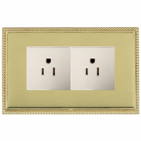 Linea-Perlina CFX Polished Brass Frame/Polished Brass Front 2 gang 15A 110V AC American Unswitched Socket White