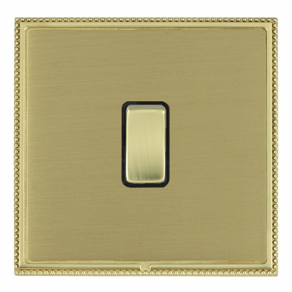 Linea-Perlina CFX Polished Brass Frame/Satin Brass Front 1 gang 10AX 2 Way Rocker Polished Brass/Black