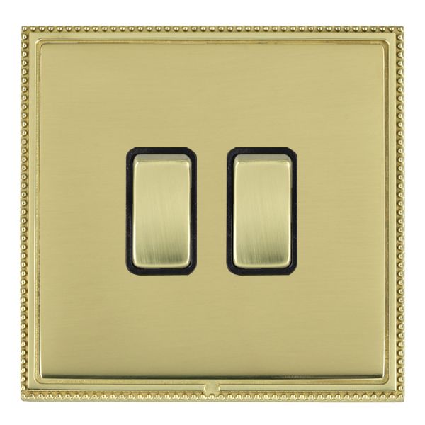 Linea-Perlina CFX Polished Brass Frame/Polished Brass Front 2 gang 20AX Intermediate Rocker Polished Brass/Black