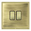 Linea-Perlina CFX Polished Brass Frame/Antique Brass Front 2 gang 10AX Intermediate Rocker Polished Brass/Black