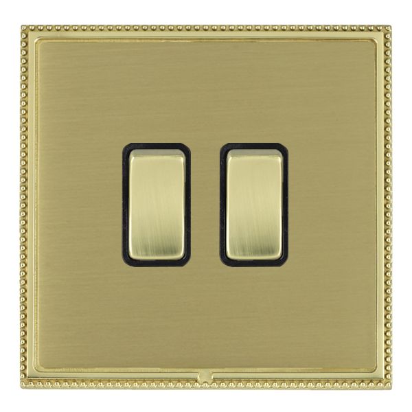 Linea-Perlina CFX Polished Brass Frame/Satin Brass Front 2 gang 10AX Intermediate Rocker Polished Brass/Black