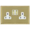 Linea-Perlina CFX Polished Brass Frame/Satin Brass Front 2 gang 13A Double Pole Switched Socket Polished Brass/White