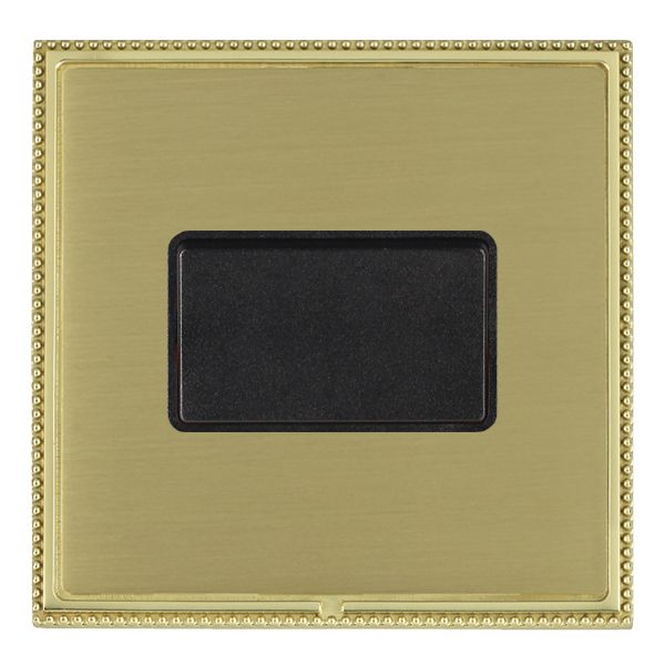 Linea-Perlina CFX Polished Brass Frame/Satin Brass Front 1 gang 10A Triple Pole Rocker Black/Black