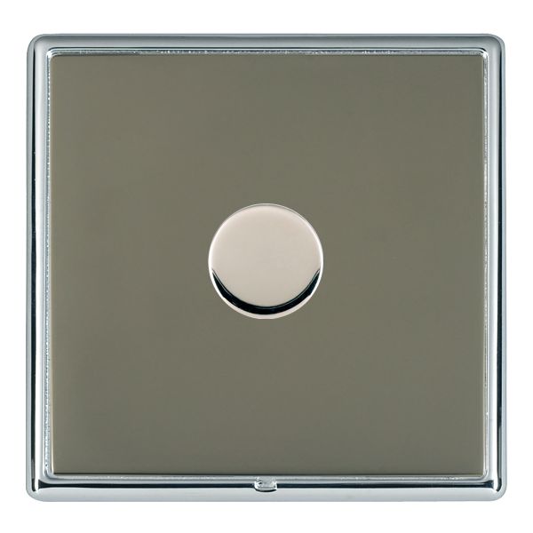 Linea-Rondo CFX Bright Chrome Frame/Black Nickel Front 1 gang 100W LED 2 Way Push On/Off Rotary Dimmer Bright Chrome