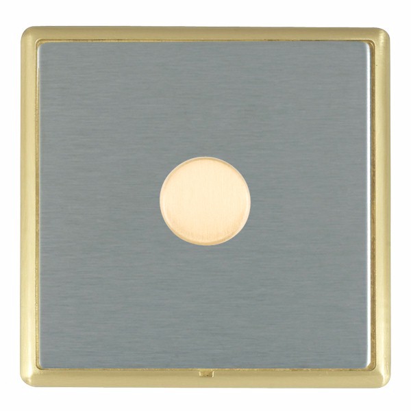 Linea-Rondo CFX Satin Brass Frame/Satin Steel Front 1 gang 100W LED 2 Way Push On/Off Rotary Dimmer Satin Brass