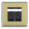 Linea-Rondo CFX Bright Chrome Frame/Polished Brass Front 2 gang RJ12 Outlet - Unshielded Black