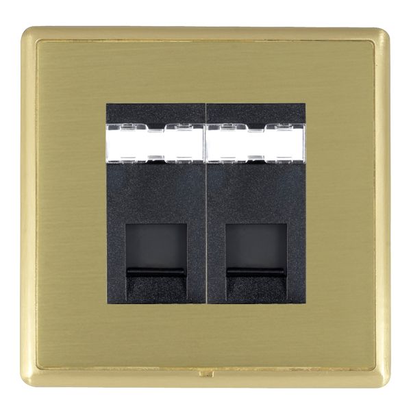 Linea-Rondo CFX Satin Brass Frame/Satin Brass Front 2 gang RJ12 Outlet – Unshielded Black