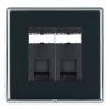 Linea-Rondo CFX Bright Chrome Frame/Piano Black Front 2 gang RJ45 CAT 5E Outlet - Unshielded Black