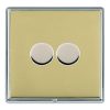 Linea-Rondo CFX Bright Chrome Frame/Polished Brass Front 2 gang 100W LED 2 Way Push On/Off Rotary Dimmer Bright Chrome