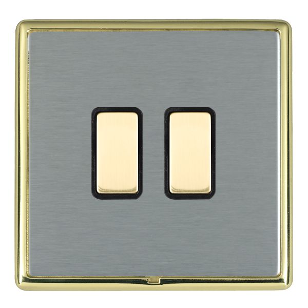 Linea-Rondo CFX Polished Brass Frame/Satin Steel Front 2 gang Multi-Way Touch Slave Controller Polished Brass/Black