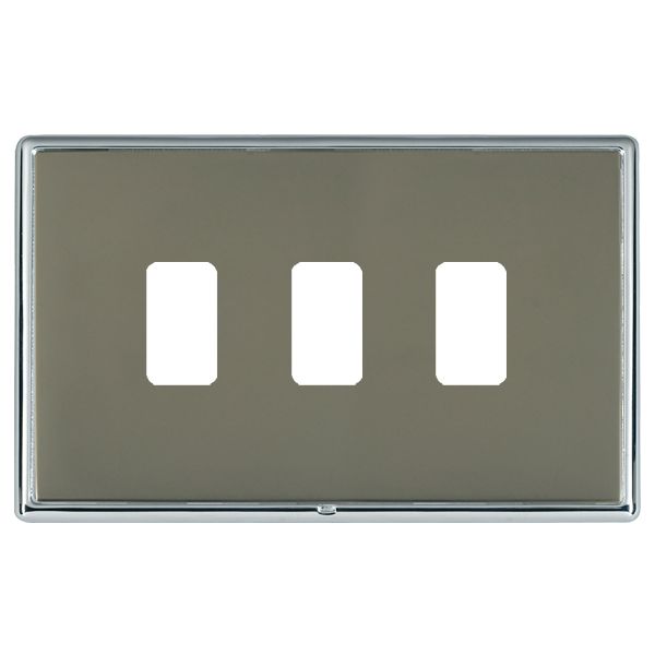 Linea-Rondo CFX Grid-IT Bright Chrome Frame/Black Nickel Front 3 Gang Grid Fix Aperture Plate with Grid