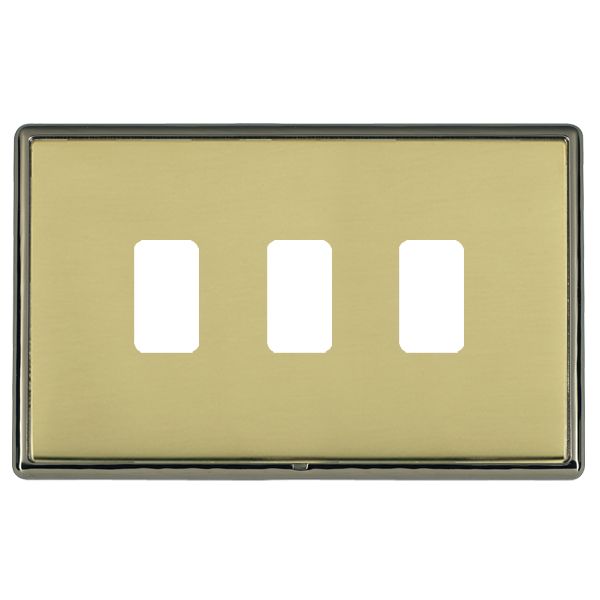 Linea-Rondo CFX Grid-IT Black Nickel Frame/Polished Brass Front 3 Gang Grid Fix Aperture Plate with Grid