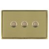 Linea-Rondo CFX Antique Brass Frame/Satin Brass Front 3 gang 100W LED 2 Way Push On/Off Rotary Dimmer Antique Brass