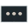 Linea-Rondo CFX Bright Chrome Frame/Piano Black Front 3 gang 100W LED 2 Way Push On/Off Rotary Dimmer Bright Chrome
