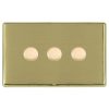 Linea-Rondo CFX Polished Brass Frame/Satin Brass Front 3 gang 100W LED 2 Way Push On/Off Rotary Dimmer Polished Brass