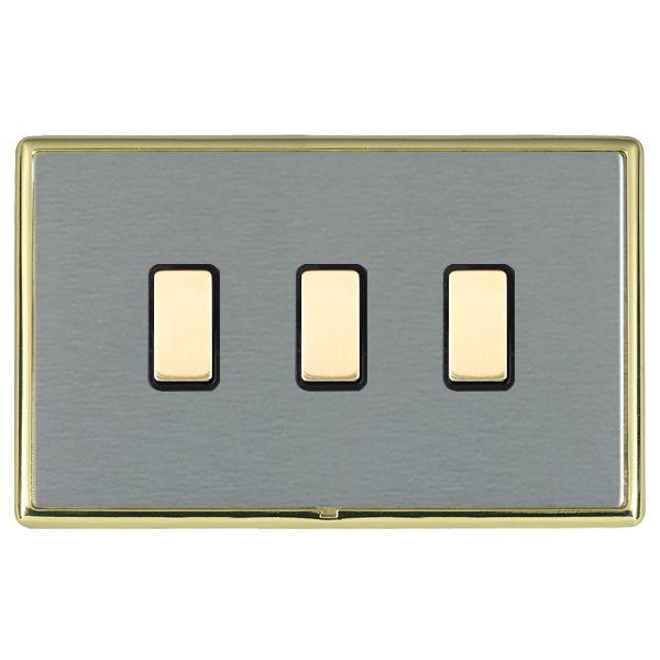 Linea-Rondo CFX Polished Brass Frame/Satin Steel Front 3x250W/210VA Resistive/Inductive Trailing Edge Touch Master Multi-Way Dimmers Polished Brass/Black