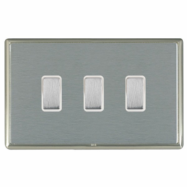 Linea-Rondo CFX Satin Nickel Frame/Satin Steel Front 3x250W/210VA Resistive/Inductive Trailing Edge Touch Master Multi-Way Dimmers Satin Steel/White