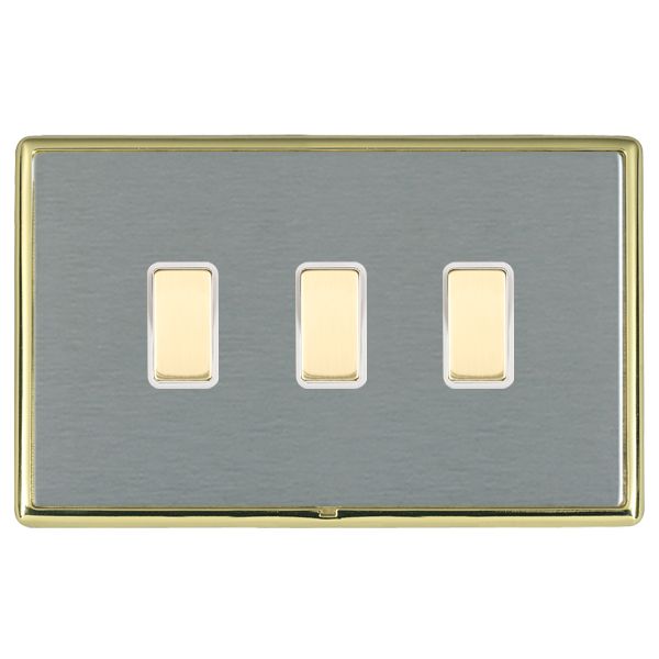 Linea-Rondo CFX Polished Brass Frame/Satin Steel Front 3 gang Multi-Way Touch Slave Controller Polished Brass/White