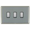 Linea-Rondo CFX Satin Nickel Frame/Satin Steel Front 3 gang Multi-Way Touch Slave Controller Satin Steel/Black