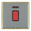 Linea-Rondo CFX Polished Brass Frame/Satin Steel Front 1 gang 45A Double Pole Rocker and Neon Red/Black