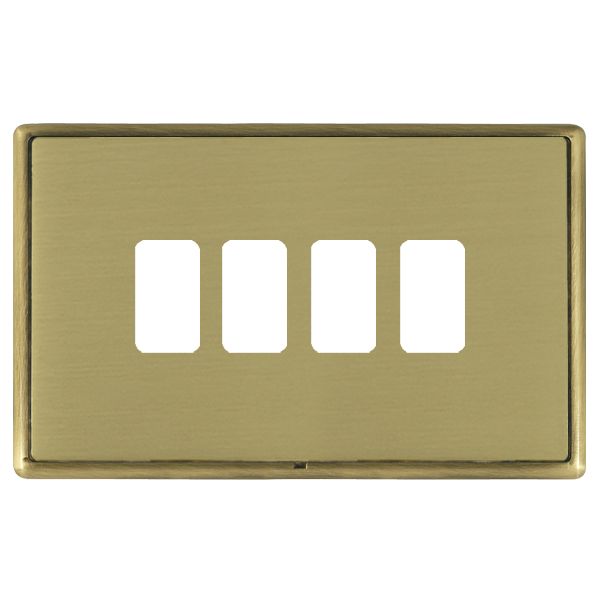 Linea-Rondo CFX Grid-IT Antique Brass Frame/Satin Brass Front 4 Gang Grid Fix Aperture Plate with Grid