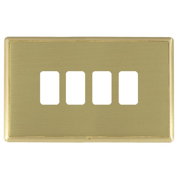Linea-Rondo CFX Grid-IT Satin Brass Frame/Satin Brass Front 4 Gang Grid Fix Aperture Plate with Grid