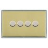 Linea-Rondo CFX Bright Chrome Frame/Polished Brass Front 4 gang 100W LED 2 Way Push On/Off Rotary Dimmer Bright Chrome