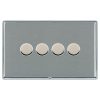 Linea-Rondo CFX Bright Chrome Frame/Satin Steel Front 4 gang 100W LED 2 Way Push On/Off Rotary Dimmer Bright Chrome