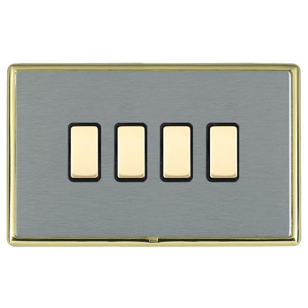 Linea-Rondo CFX Polished Brass Frame/Satin Steel Front 4 gang Multi-Way Touch Slave Controller Polished Brass/Black