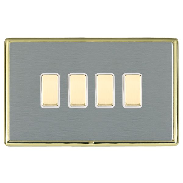 Linea-Rondo CFX Polished Brass Frame/Satin Steel Front 4 gang Multi-Way Touch Slave Controller Polished Brass/White