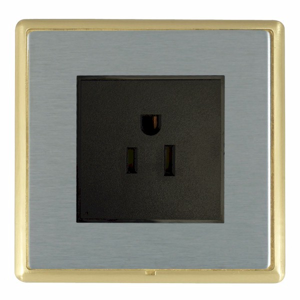 Linea-Rondo CFX Satin Brass Frame/Satin Steel Front 1 gang 15A 110V AC American Unswitched Socket Black