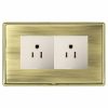 Linea-Rondo CFX Polished Brass Frame/Antique Brass Front 2 gang 15A 110V AC American Unswitched Socket White