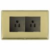 Linea-Rondo CFX Polished Brass Frame/Polished Brass Front 2 gang 15A 110V AC American Unswitched Socket Black