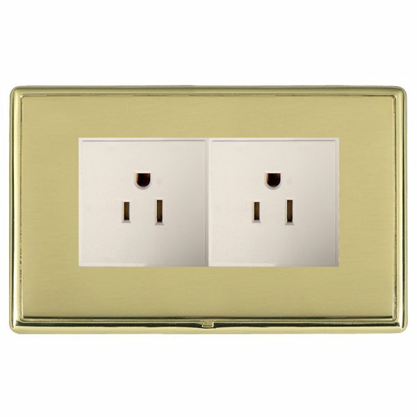 Linea-Rondo CFX Polished Brass Frame/Polished Brass Front 2 gang 15A 110V AC American Unswitched Socket White