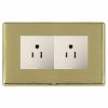 Linea-Rondo CFX Polished Brass Frame/Satin Brass Front 2 gang 15A 110V AC American Unswitched Socket White