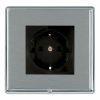 Linea-Rondo CFX Bright Chrome Frame/Satin Steel Front 1 gang 10/16A 220/250V AC German Unswitched Socket Black