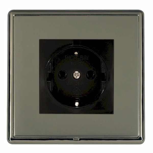 Linea-Rondo CFX Black Nickel Frame/Black Nickel Front 1 gang 10/16A 220/250V AC German Unswitched Socket Black