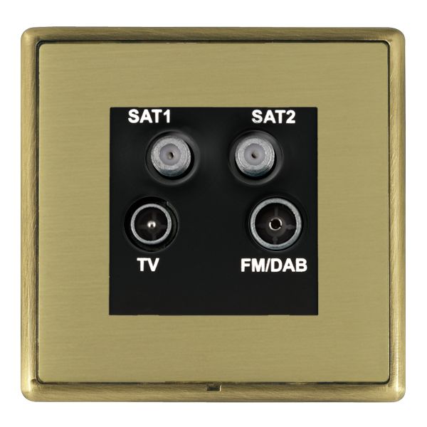 Linea-Rondo CFX Antique Brass Frame/Satin Brass Front Non-Isolated TV+FM+SAT1+SAT2 Quadplexer 2in/4out (DAB Compatible) Black