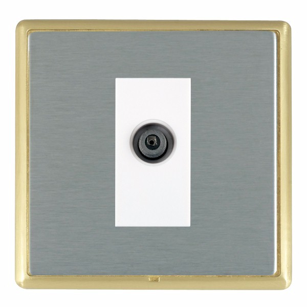 Linea-Rondo CFX Satin Brass Frame/Satin Steel Front 1 gang Non-Isolated Digital Satellite (DAB Compatible) White