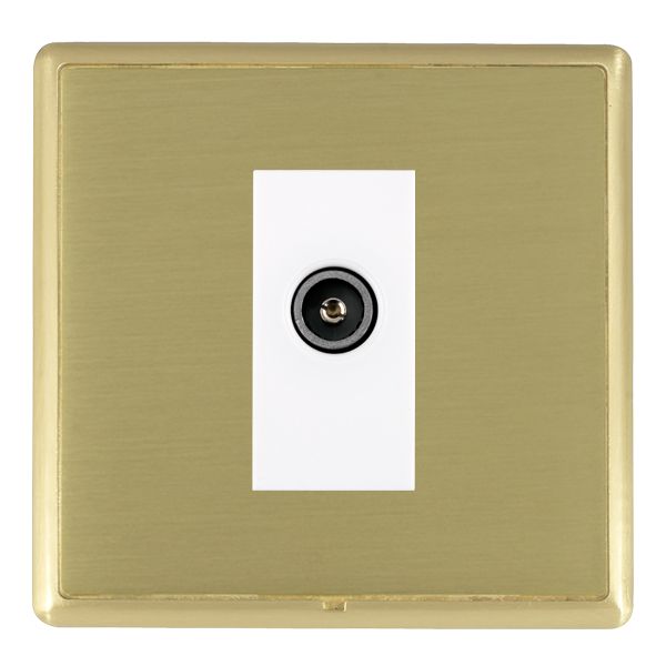 Linea-Rondo CFX Satin Brass Frame/Satin Brass Front 1 gang Non-Isolated TV (Female) (DAB Compatible) White